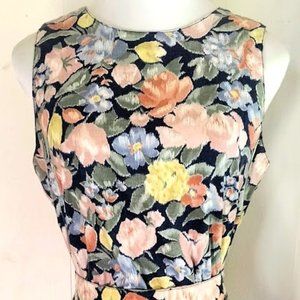 Vintage 80s Rouie Floral Print Sleeveless Fit and Flare Dress